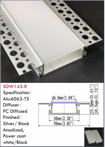 5/8inch plaster-in Mud-in Drywall led channel