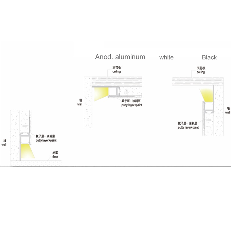 Trimless aluminum wall skirting Board led channel