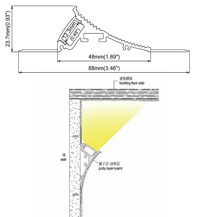 Wall washer aluminium profile for led strips
